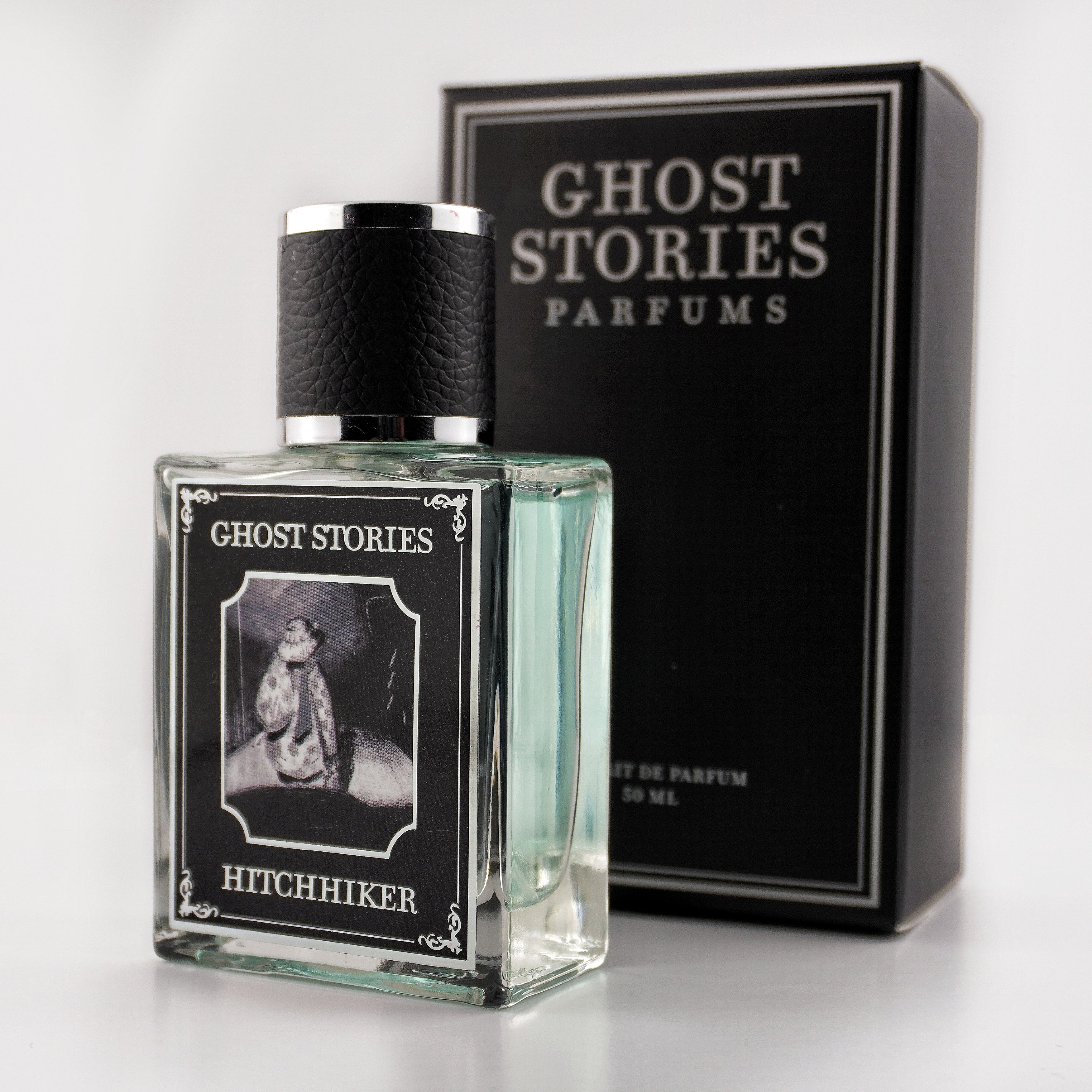 Ghost Stories Parfums Hitchhiker perfume bottle and packaging on a white background